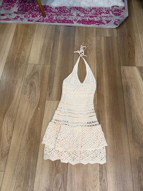 Cream Crochet Halter Mini Dress